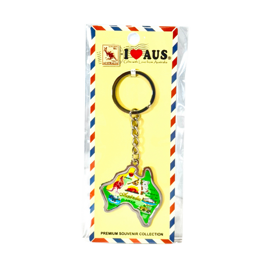 Metal Keyring – Australia Map with Green City Design