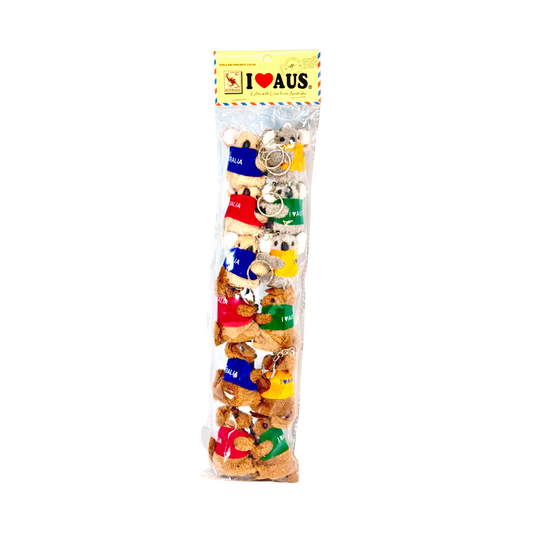 Assorted Clip-On Koalas & Kangaroos with Jacket and Keyring – 12 Pack