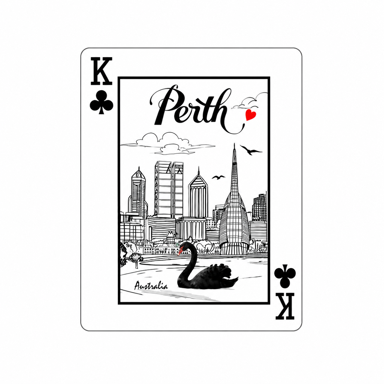 Perth Australia Playing Card Fridge Magnet – King of Clubs Skyline & Black Swan Design