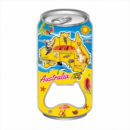 Australia Magnetic Bottle Opener – Drink Can Design with Map, Kangaroo, Koala & Uluru Souvenir