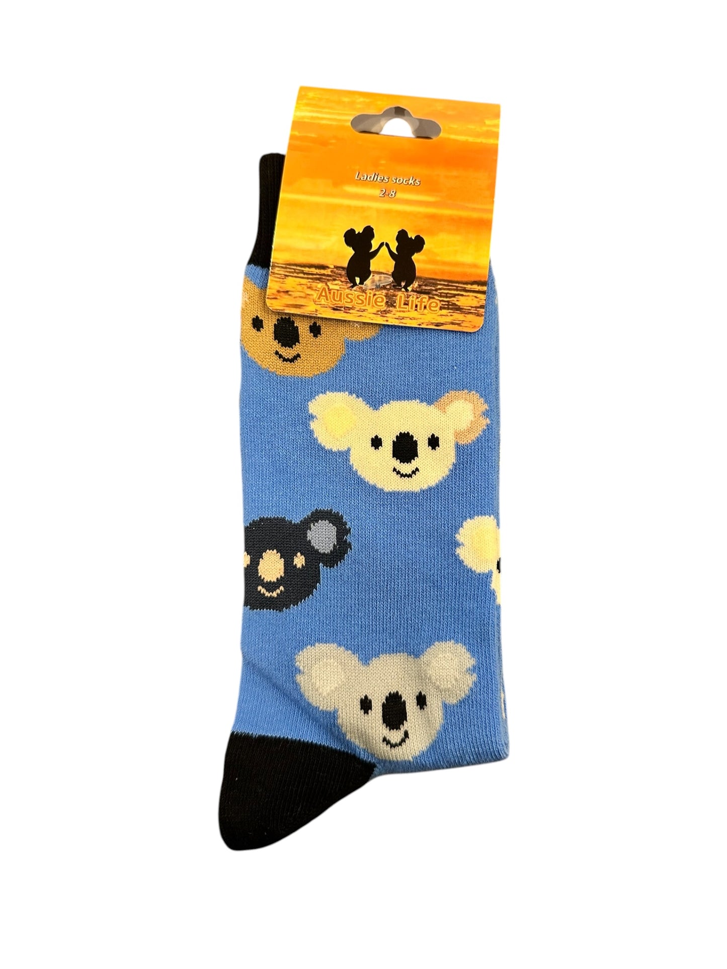 Koala Face Socks – Ladies Size 2-8 | Blue All-Over Koala Print Souvenir Socks