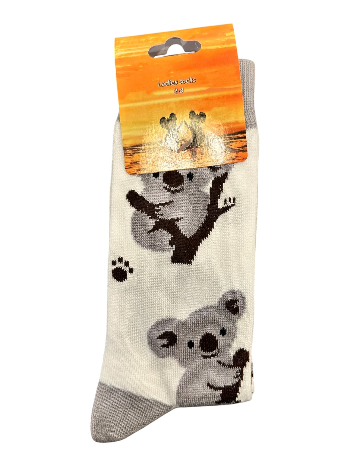 Koala in a Tree Socks – Ladies Size 2-8 | Cream & Grey Koala Souvenir Socks