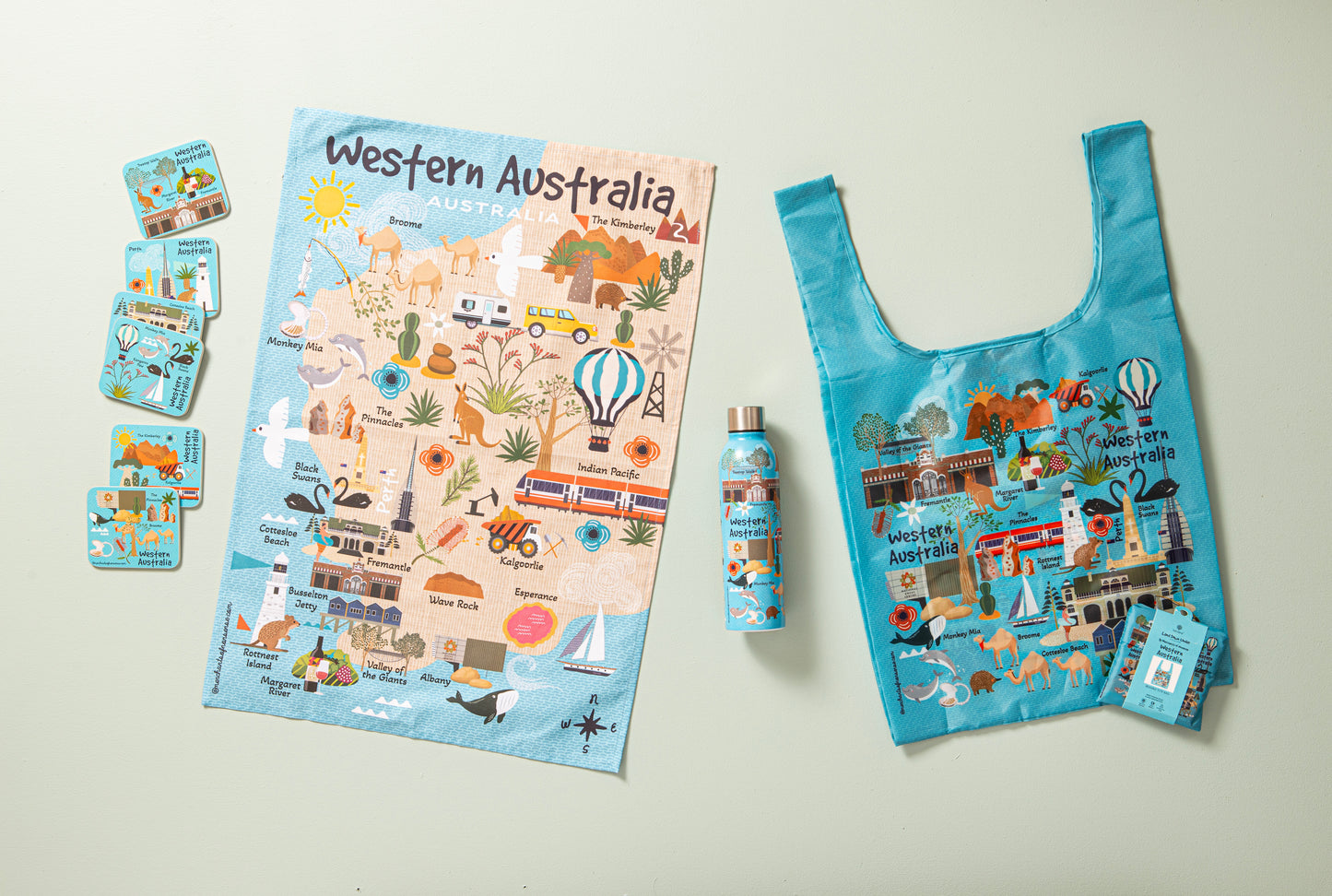 Ashdene Land Down Under Western Australia Map Tea Towel - Australian Souvenir Kitchen Towel