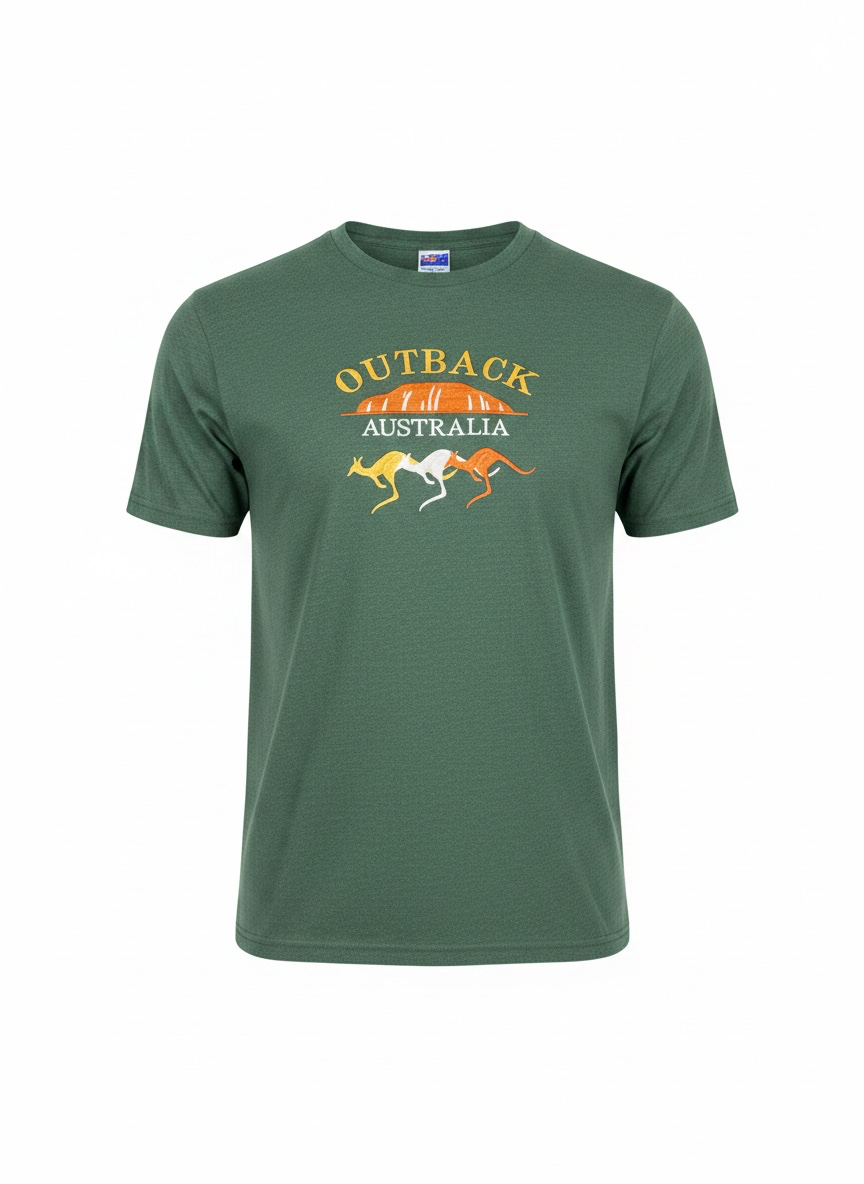 Outback Australia T-Shirt – Kangaroo & Uluru Embroidered Souvenir Tee | Unisex Adult Cotton Blend