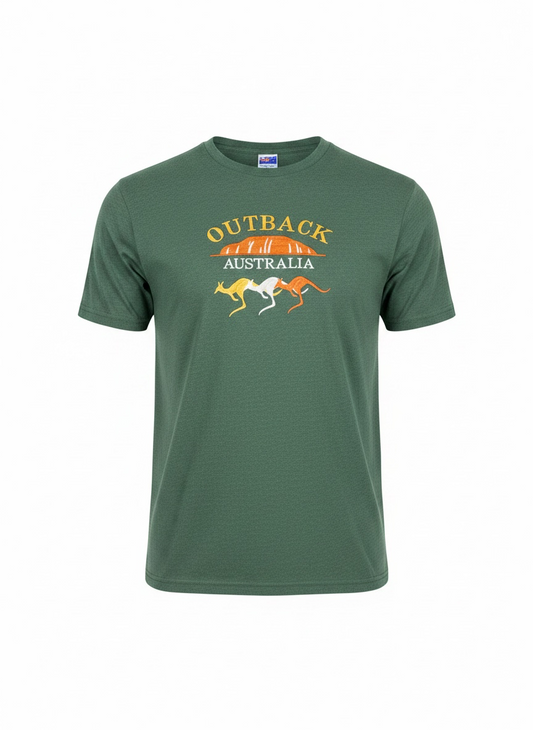 Outback Australia T-Shirt – Kangaroo & Uluru Embroidered Souvenir Tee | Unisex Adult Cotton Blend