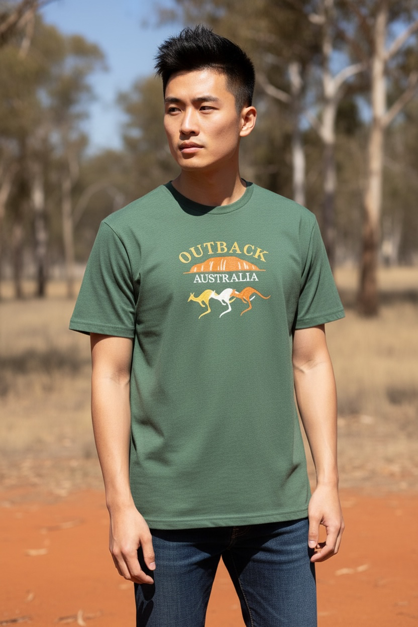Outback Australia T-Shirt – Kangaroo & Uluru Embroidered Souvenir Tee | Unisex Adult Cotton Blend