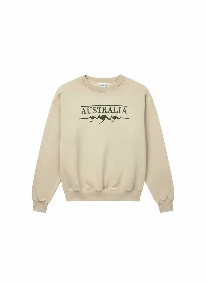 Australia Kangaroo Crewneck Sweatshirt – Sand Souvenir Sweater | Unisex Adult Embroidered