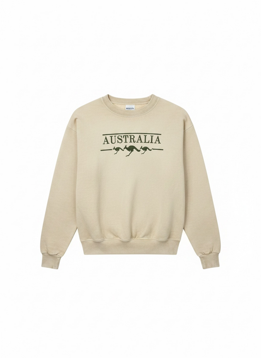 Australia Kangaroo Crewneck Sweatshirt – Sand Souvenir Sweater | Unisex Adult Embroidered