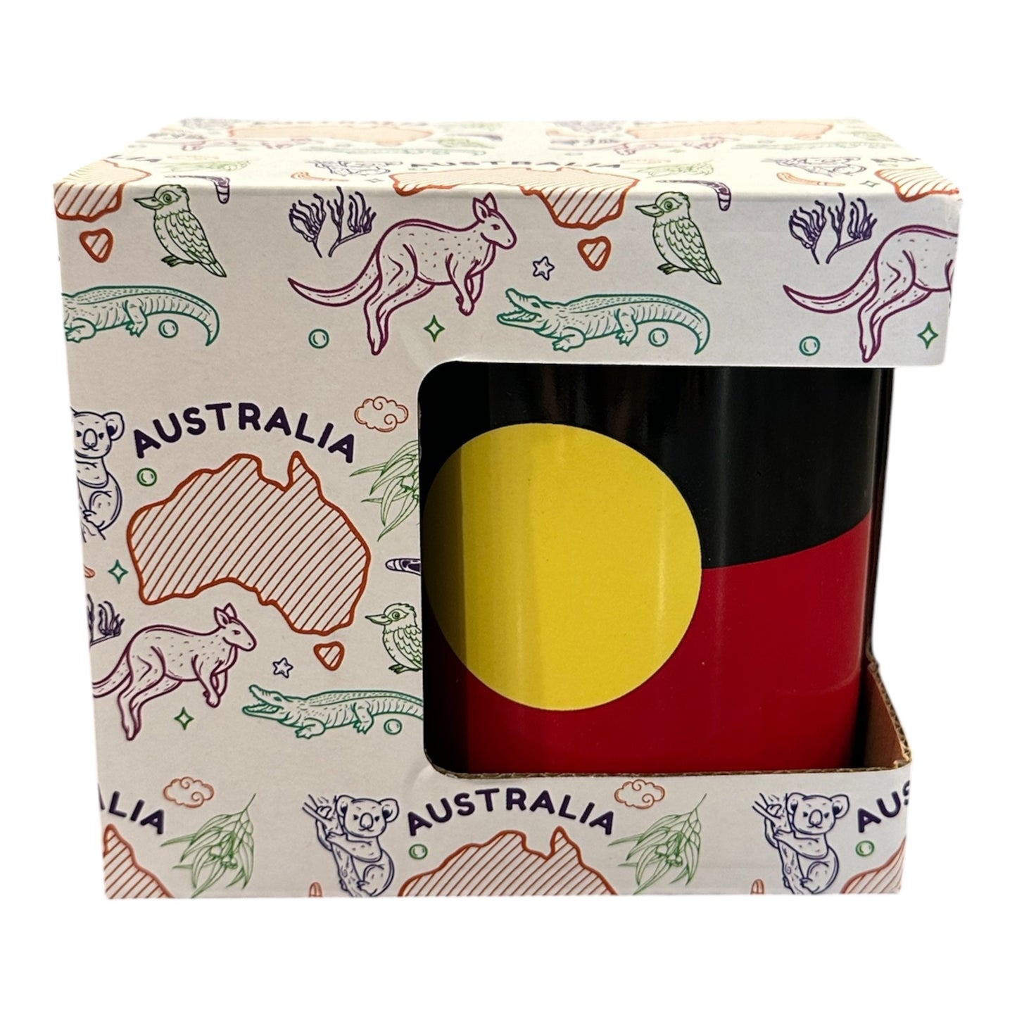 Aboriginal Flag Ceramic Mug – Australian Souvenir Coffee Mug | Black, Red & Yellow Flag Design