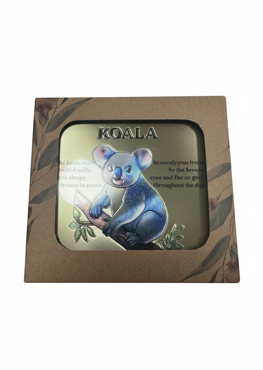 Australian Wildlife Coaster Set – Set of 6 Gold Illustrated Animal Coasters | Platypus, Wombat, Koala, Kangaroo, Echidna & Kookaburra