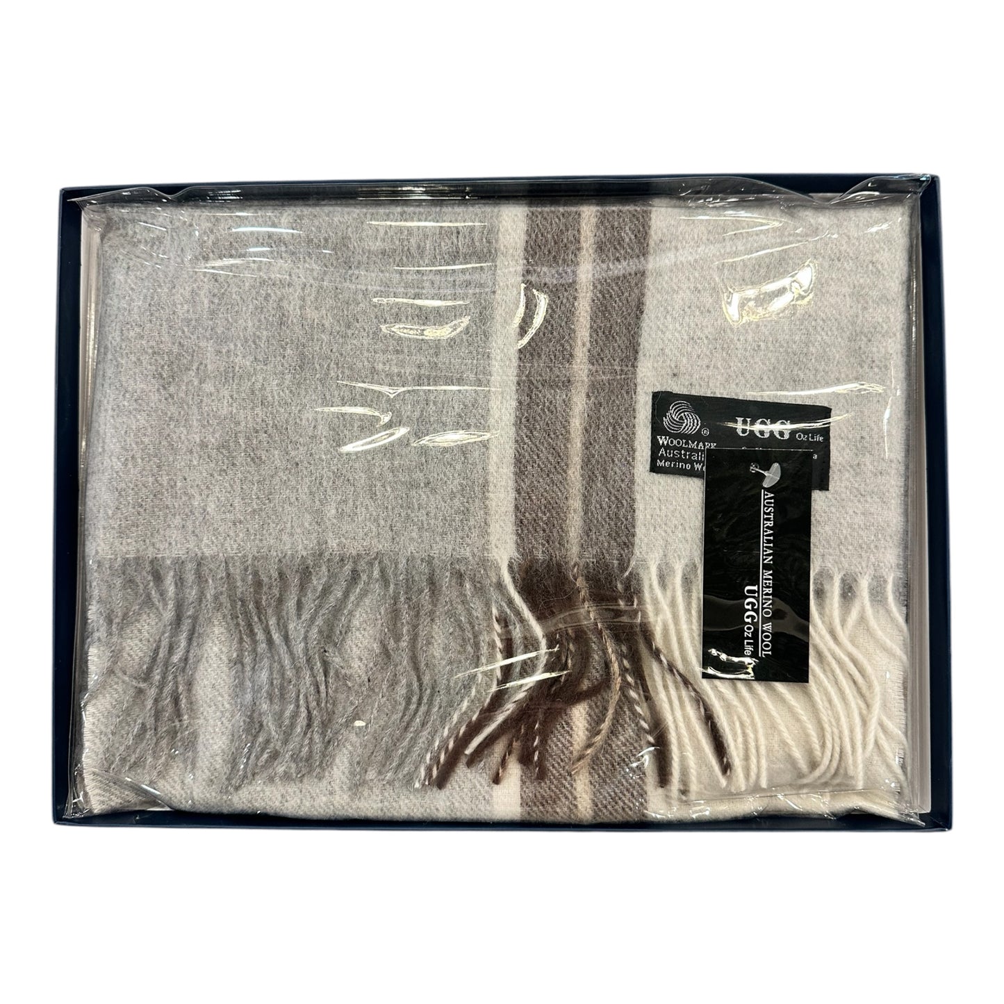 Australian Merino Wool Scarf – Grey & Cream Classic Check | Fringe Trim Winter Scarf, Gift Boxed