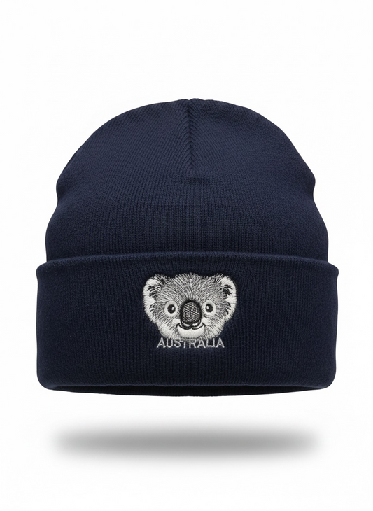 Australia Koala Beanie – Navy Cuffed Knit Souvenir Beanie