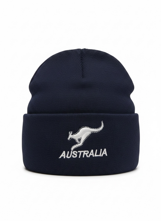 Australia Kangaroo Beanie – Navy Cuffed Knit Souvenir Beanie