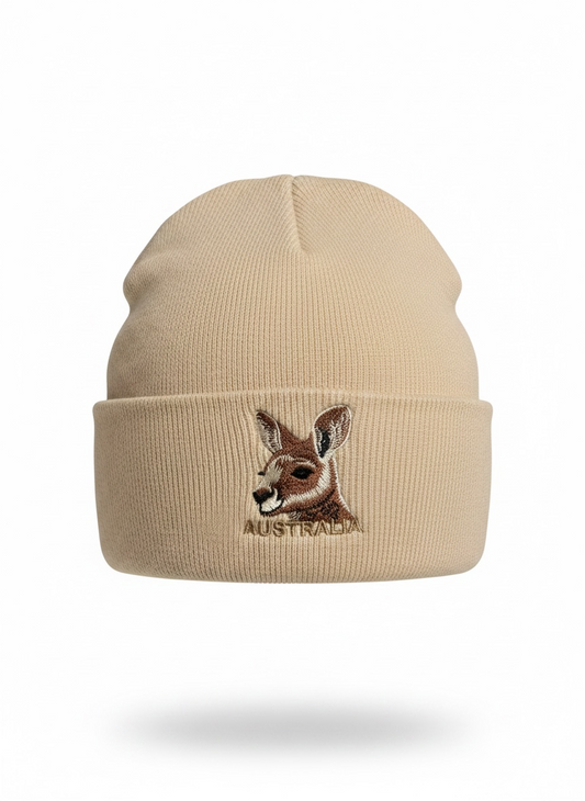 Australia Kangaroo Beanie – Sand Cuffed Knit Souvenir Beanie