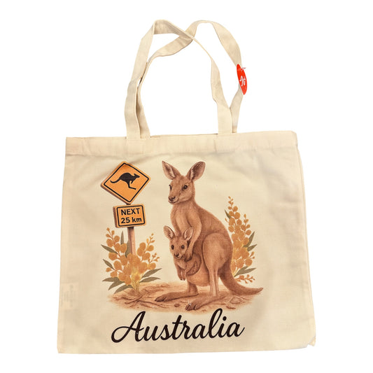 Australia Canvas Tote Bag – Kangaroo & Joey Print, Eco Canvas Bag