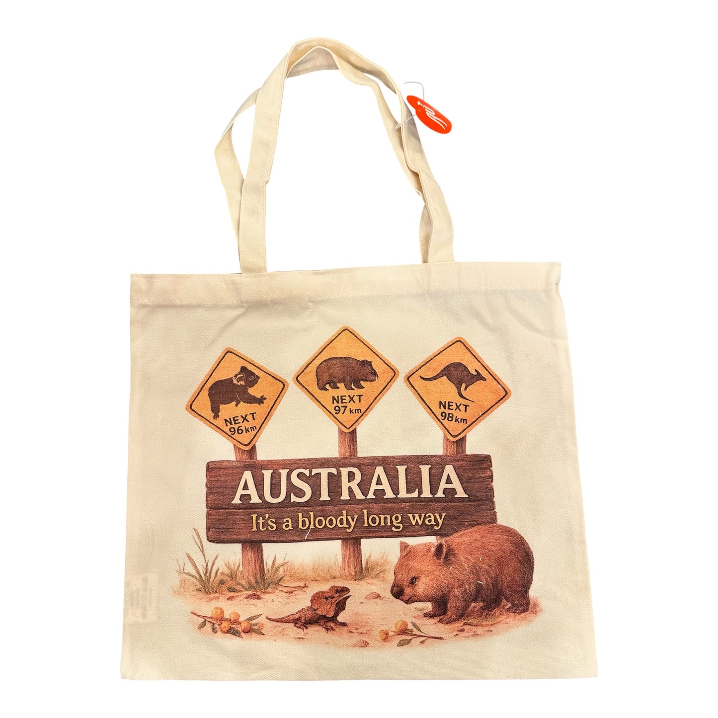 Australia Canvas Tote Bag – "Bloody Long Way" Road Sign Print, Eco Canvas Bag