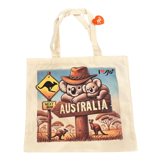 Australia Canvas Tote Bag – Koala & Kangaroo Outback Sign Print, Eco Canvas Bag
