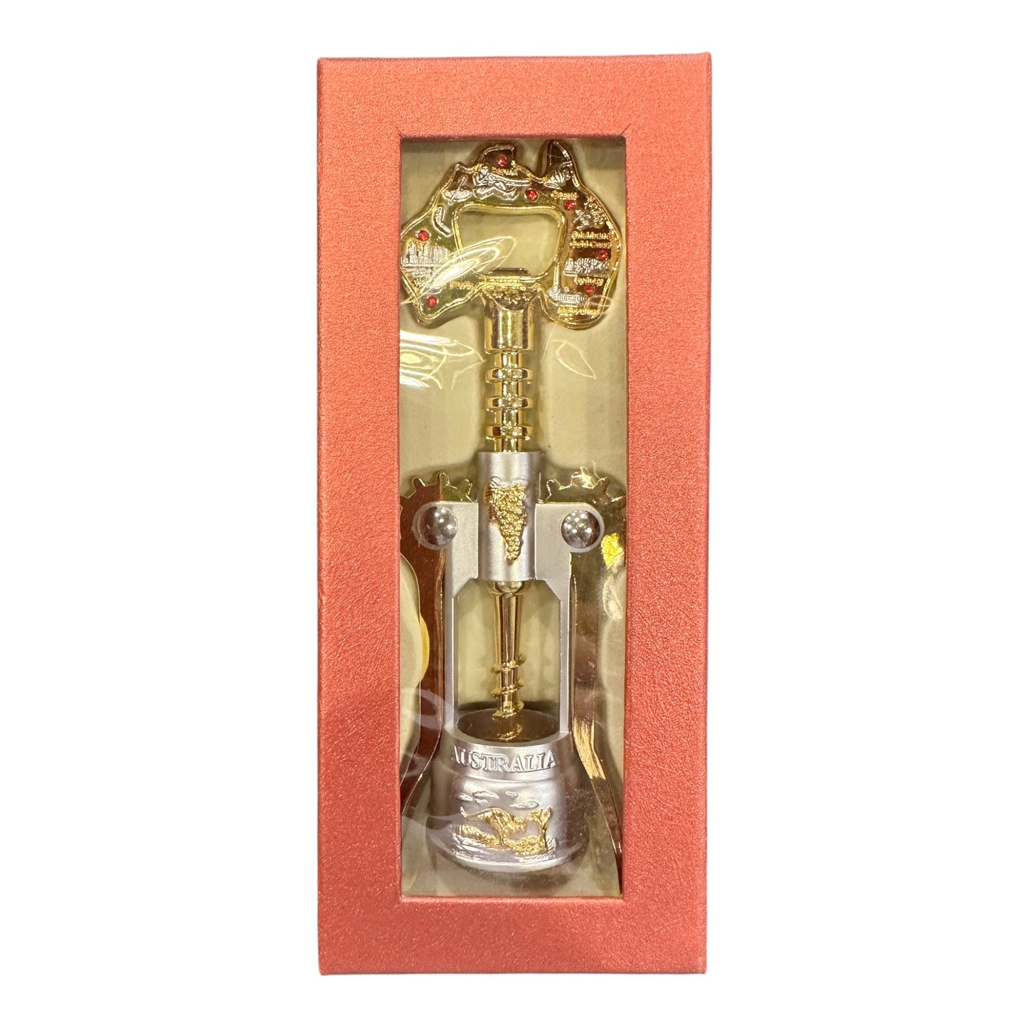 Australia Souvenir Wine Bottle Opener – Gold Map Corkscrew, Gift Boxed