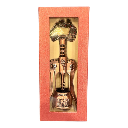 Australia Souvenir Wine Bottle Opener – Bronze Map Corkscrew, Gift Boxed