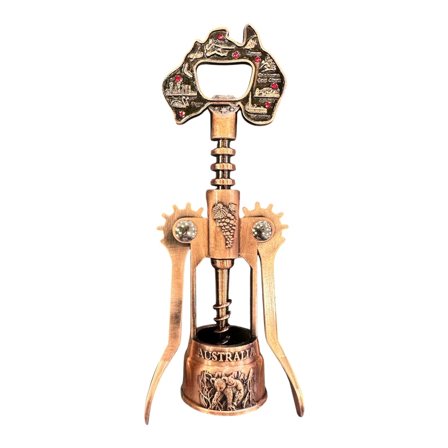 Australia Souvenir Wine Bottle Opener – Bronze Map Corkscrew, Gift Boxed