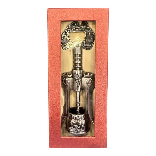 Australia Souvenir Wine Bottle Opener – Silver Map Corkscrew, Gift Boxed