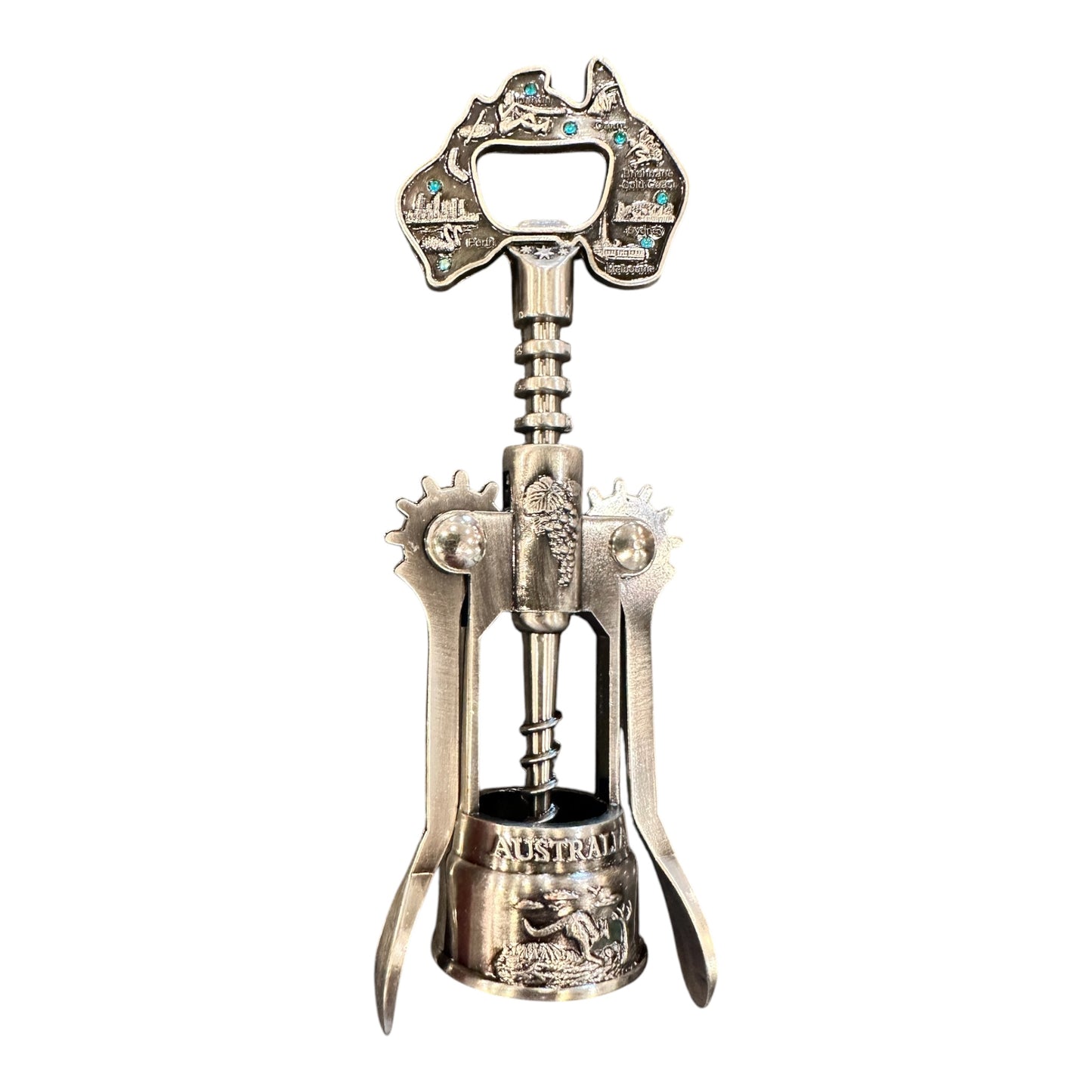 Australia Souvenir Wine Bottle Opener – Silver Map Corkscrew, Gift Boxed