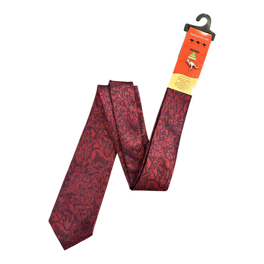 Australian Made Kangaroo Tie – Red All-Over Print Necktie with Kangaroo Tie Pin