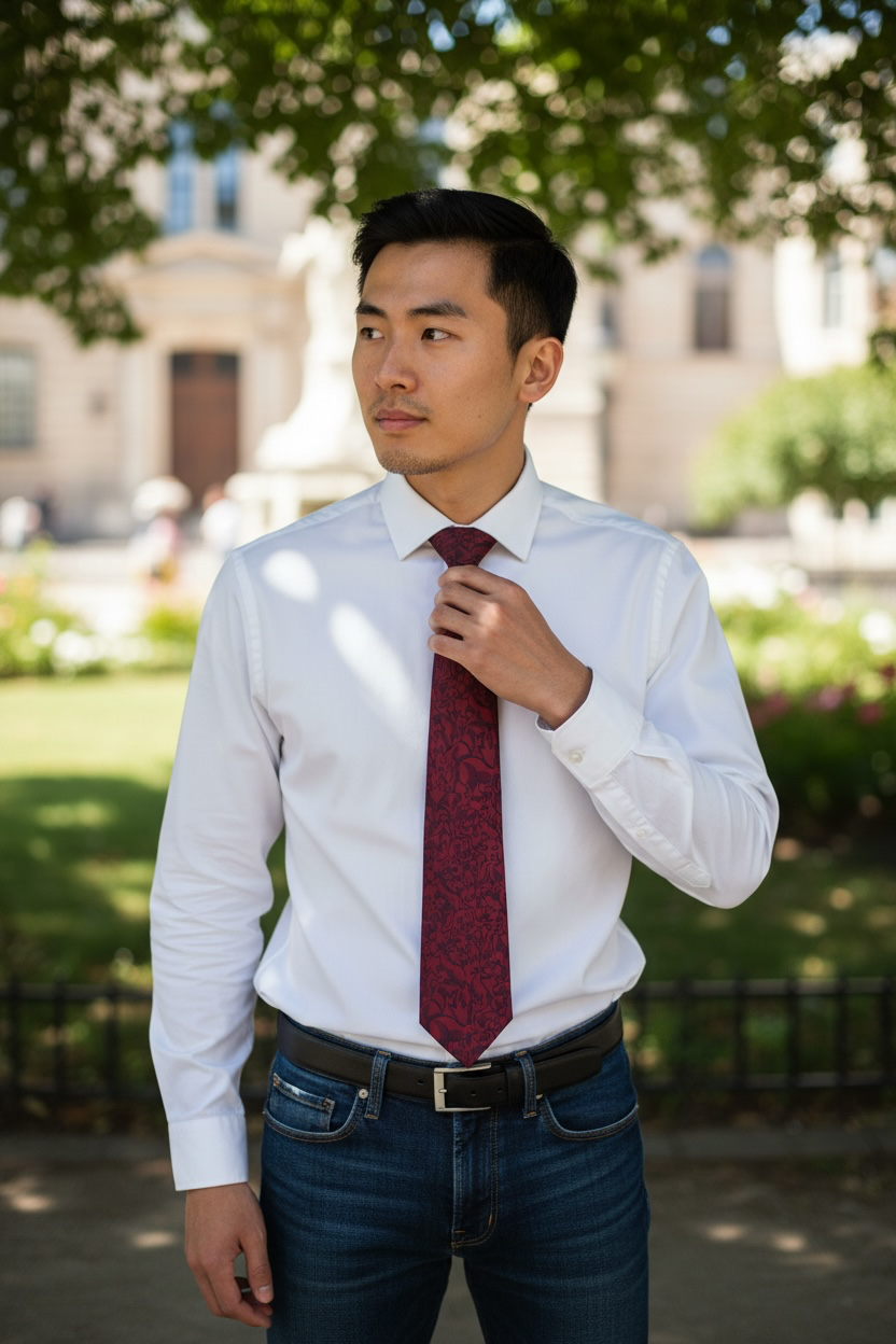Australian Made Kangaroo Tie – Red All-Over Print Necktie with Kangaroo Tie Pin
