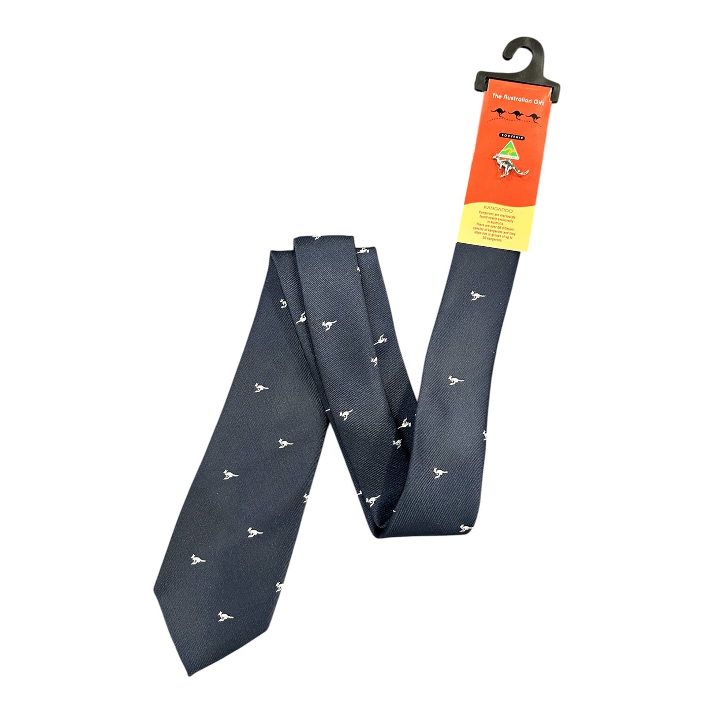 Australian Made Kangaroo Tie – Navy Scattered Kangaroo Necktie with Kangaroo Tie Pin