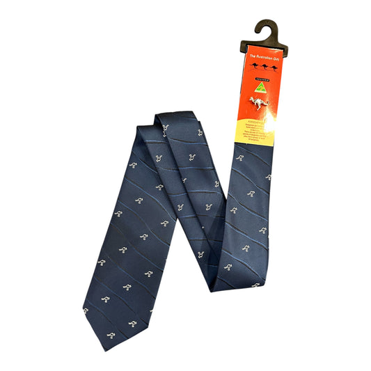 Australian Made Kangaroo Tie – Navy Diagonal Stripe Necktie with Kangaroo Tie Pin