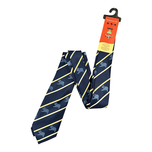 Australian Made Koala Tie – Navy & Gold Striped Necktie with Kangaroo Tie Pin
