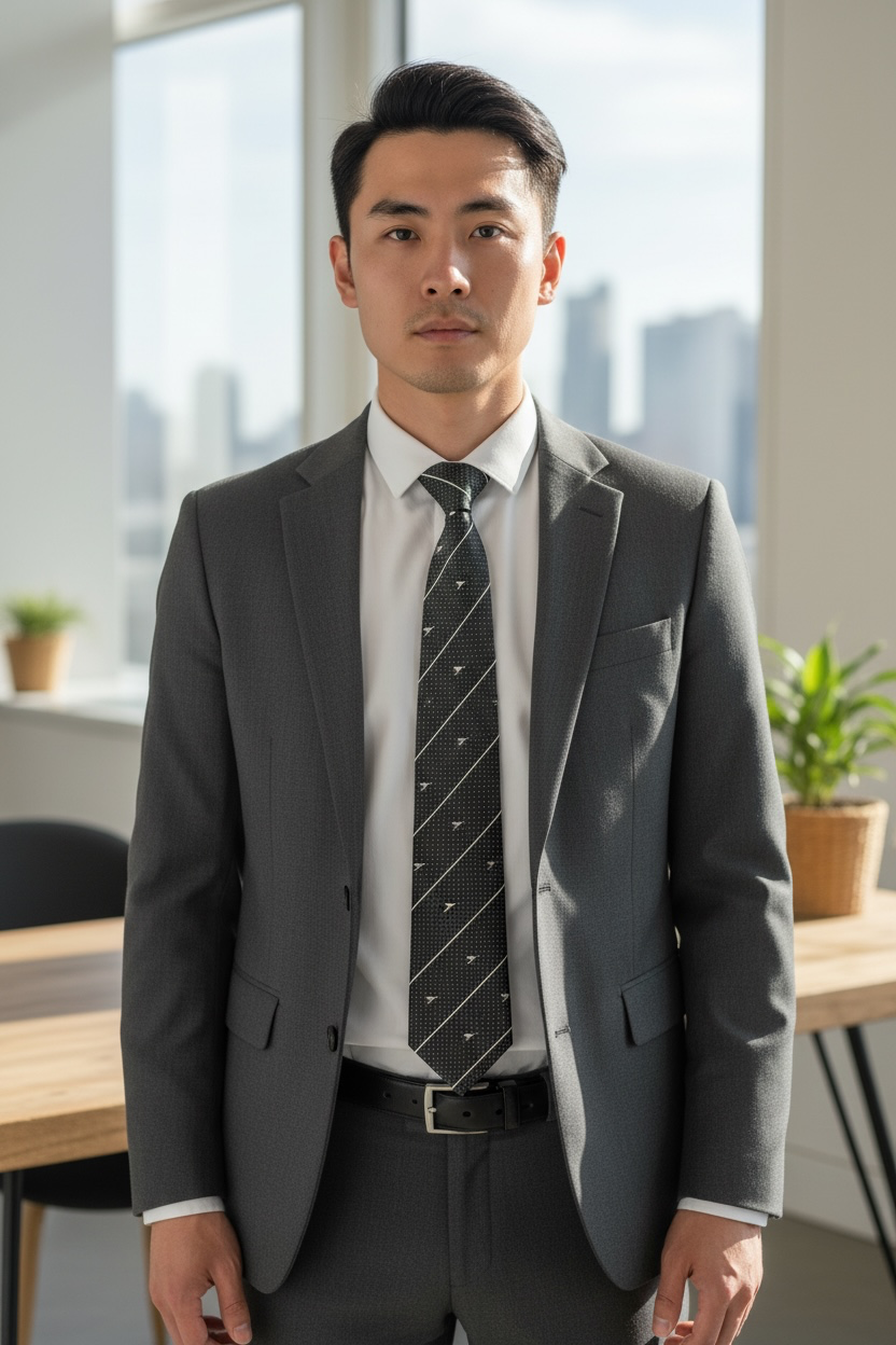 Australian Made Kangaroo Tie – Grey Striped Necktie with Kangaroo Tie Pin