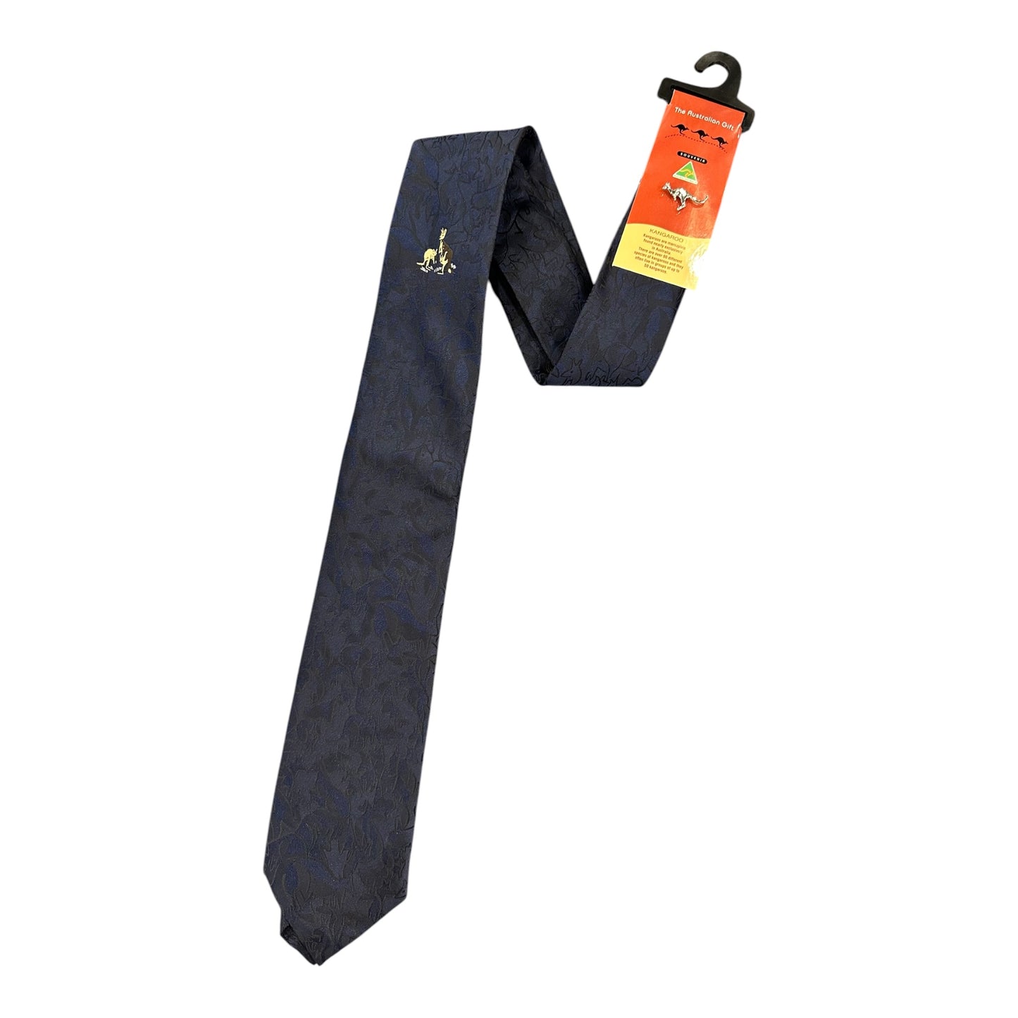 Australian Made Kangaroo Tie – Navy Jacquard Necktie with Kangaroo Tie Pin