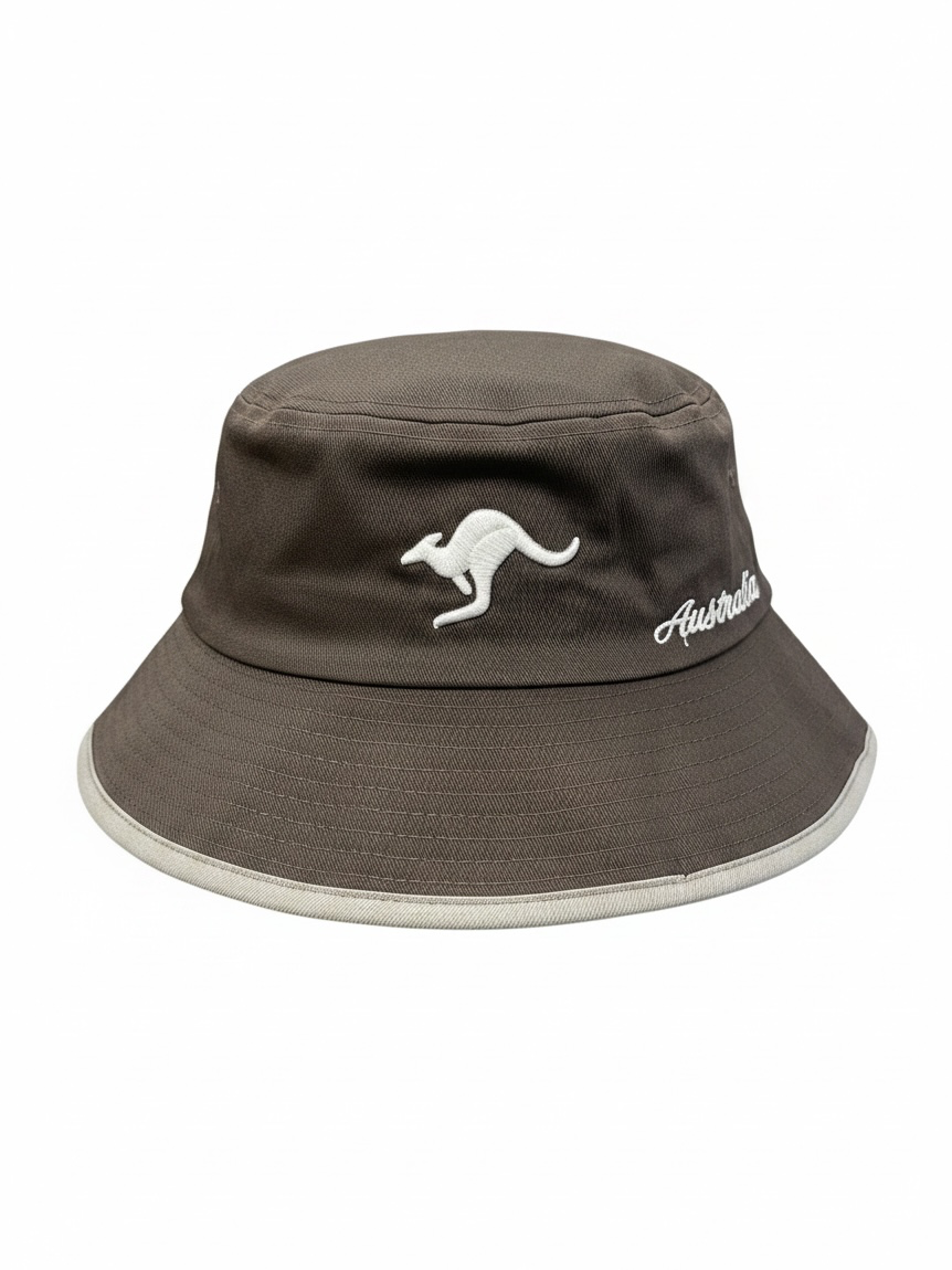 Australia Kangaroo Bucket Hat – Grey Embroidered Sun Hat