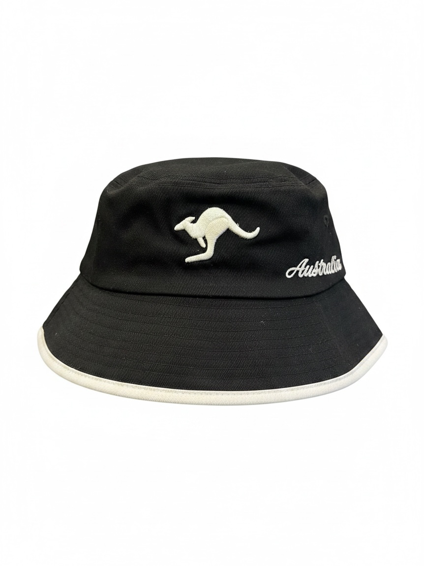 Australia Kangaroo Bucket Hat – Black Embroidered Sun Hat