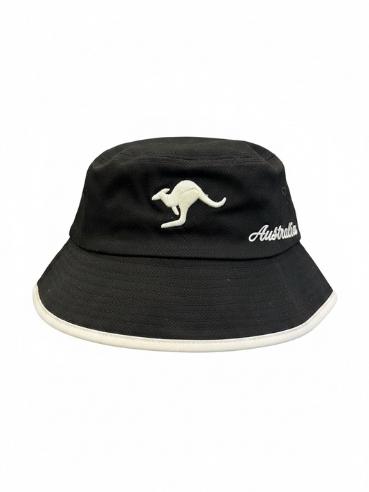 Australia Kangaroo Bucket Hat – Black Embroidered Sun Hat