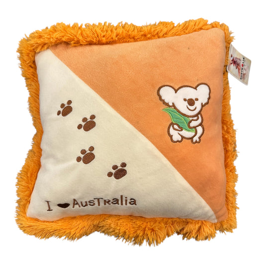 I Love Australia Koala Cushion – Orange Plush Cushion with Faux Fur Trim
