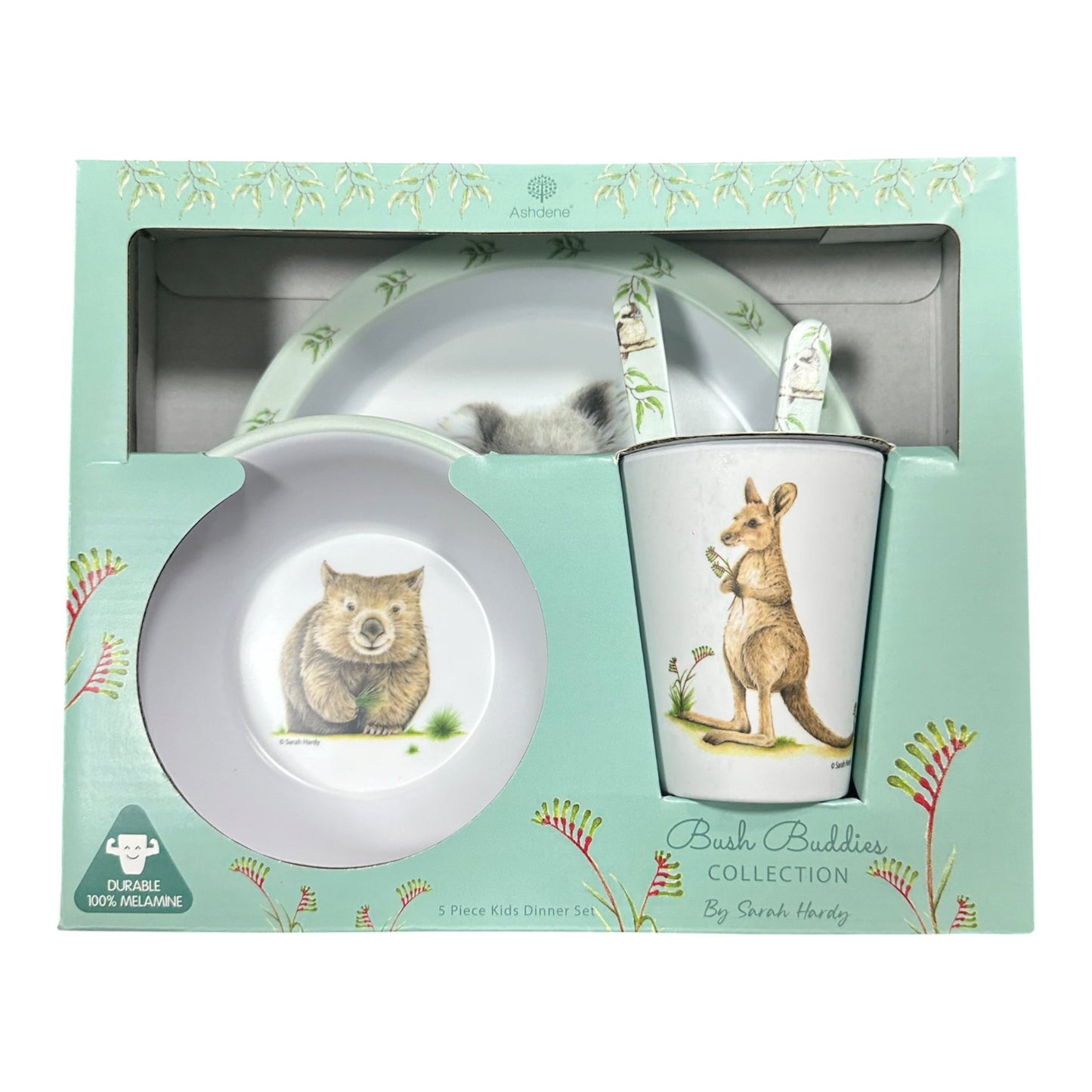 Ashdene Bush Buddies Kids Dinner Set – 5 Piece Melamine Set with Native Animal Prints