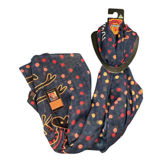 Sacred Dreaming Aboriginal Art Scarf – Navy Dot Print, Australian Made