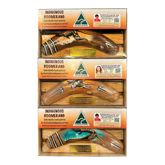 Authentic Indigenous Boomerang – Basic Collection, Hand-Painted by Australian Aboriginal Artists, 8"