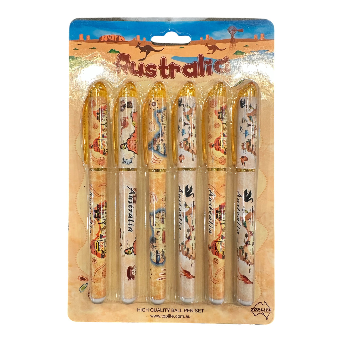 Australia Souvenir Ball Pen Set – 6 Piece High Quality Map & Wildlife Pens