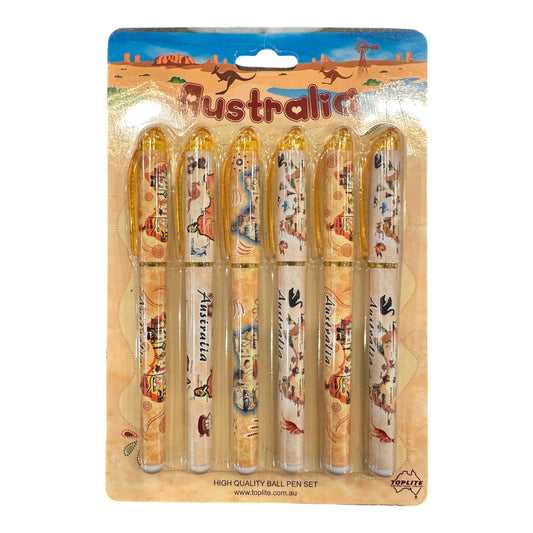 Australia Souvenir Ball Pen Set – 6 Piece High Quality Map & Wildlife Pens