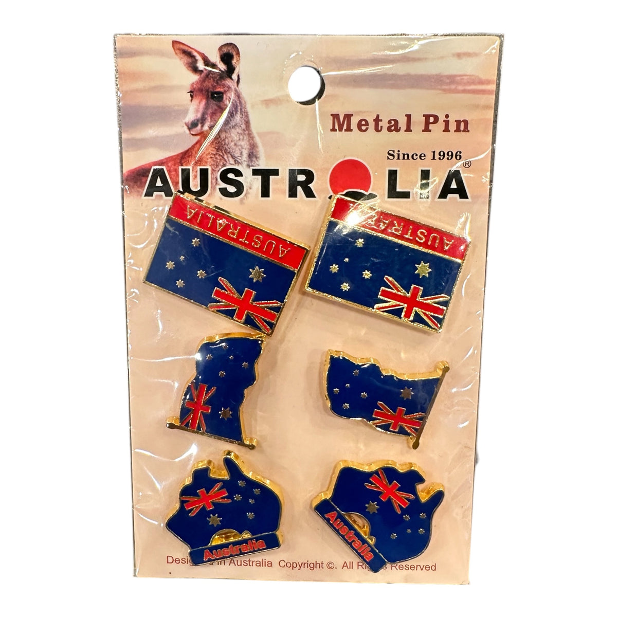 Australia Flag Metal Pin Set – 6 Piece Assorted Flag & Map Pins