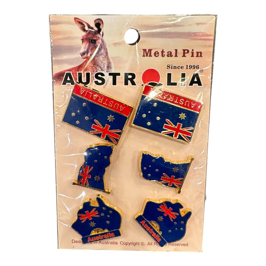 Australia Flag Metal Pin Set – 6 Piece Assorted Flag & Map Pins