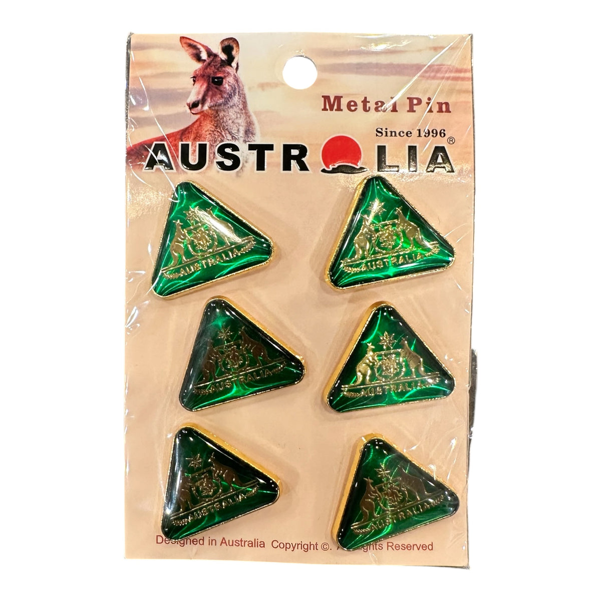 Australia Coat of Arms Metal Pin Set – 6 Piece Green Triangle Pins