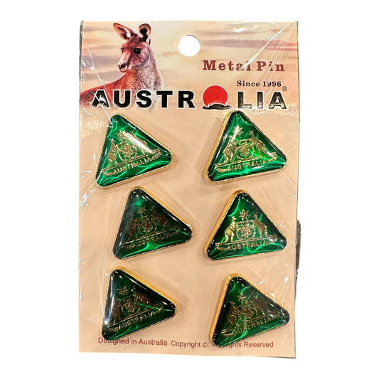 Australia Coat of Arms Metal Pin Set – 6 Piece Green Triangle Pins