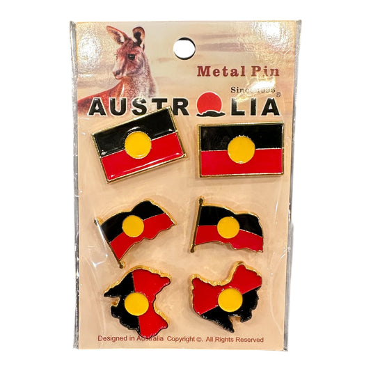 Aboriginal Flag Metal Pin Set – 6 Piece Assorted Flag & Map Pins