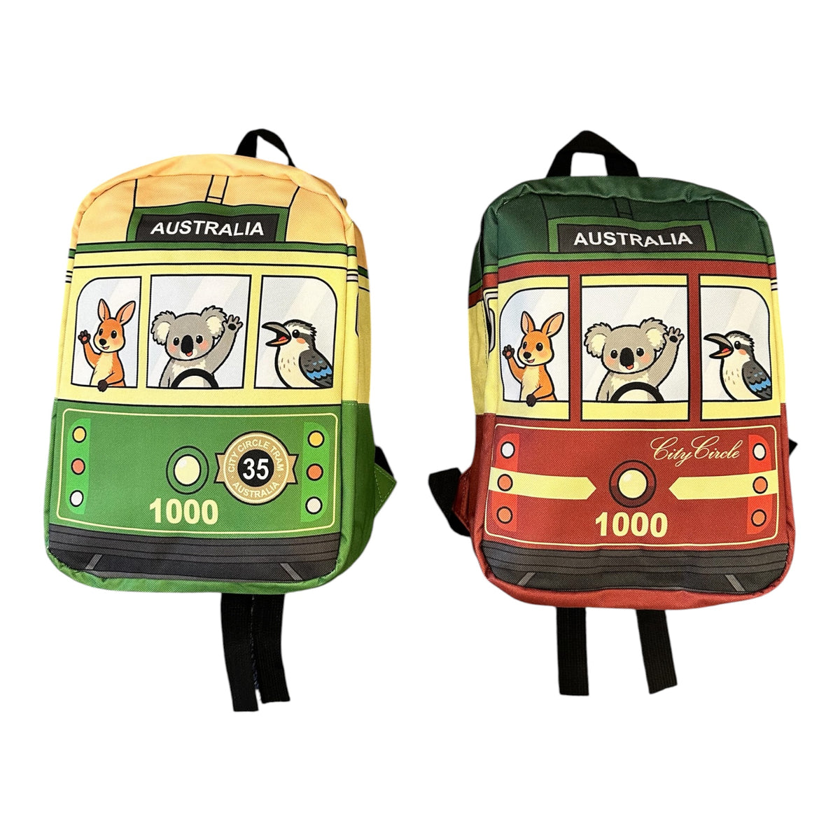 Australia Tram Kids Backpack – Kangaroo, Koala & Kookaburra Design, 2 Colours