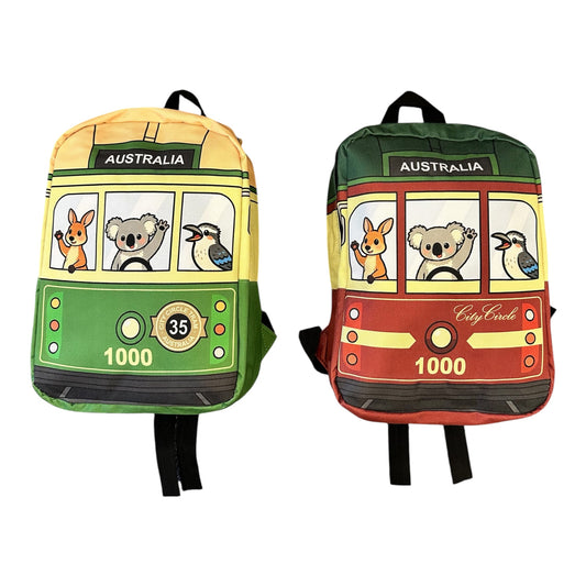 Australia Tram Kids Backpack – Kangaroo, Koala & Kookaburra Design, 2 Colours