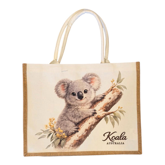 Koala Jute Tote Bag – Large Australian Wildlife Canvas Shopping Bag, 40cm